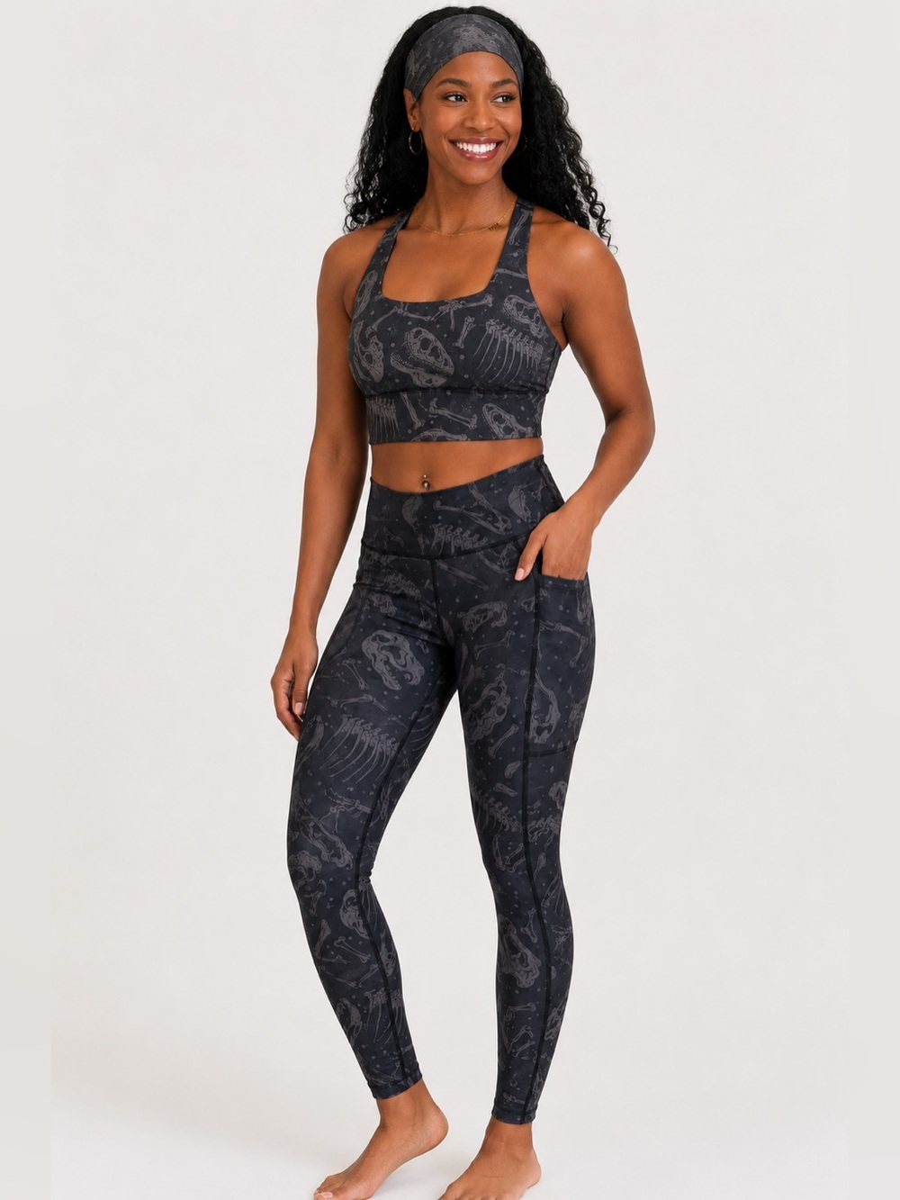 CVG 3- piece set Shadow Dino Skulls leggings, sports bra & headband NEW